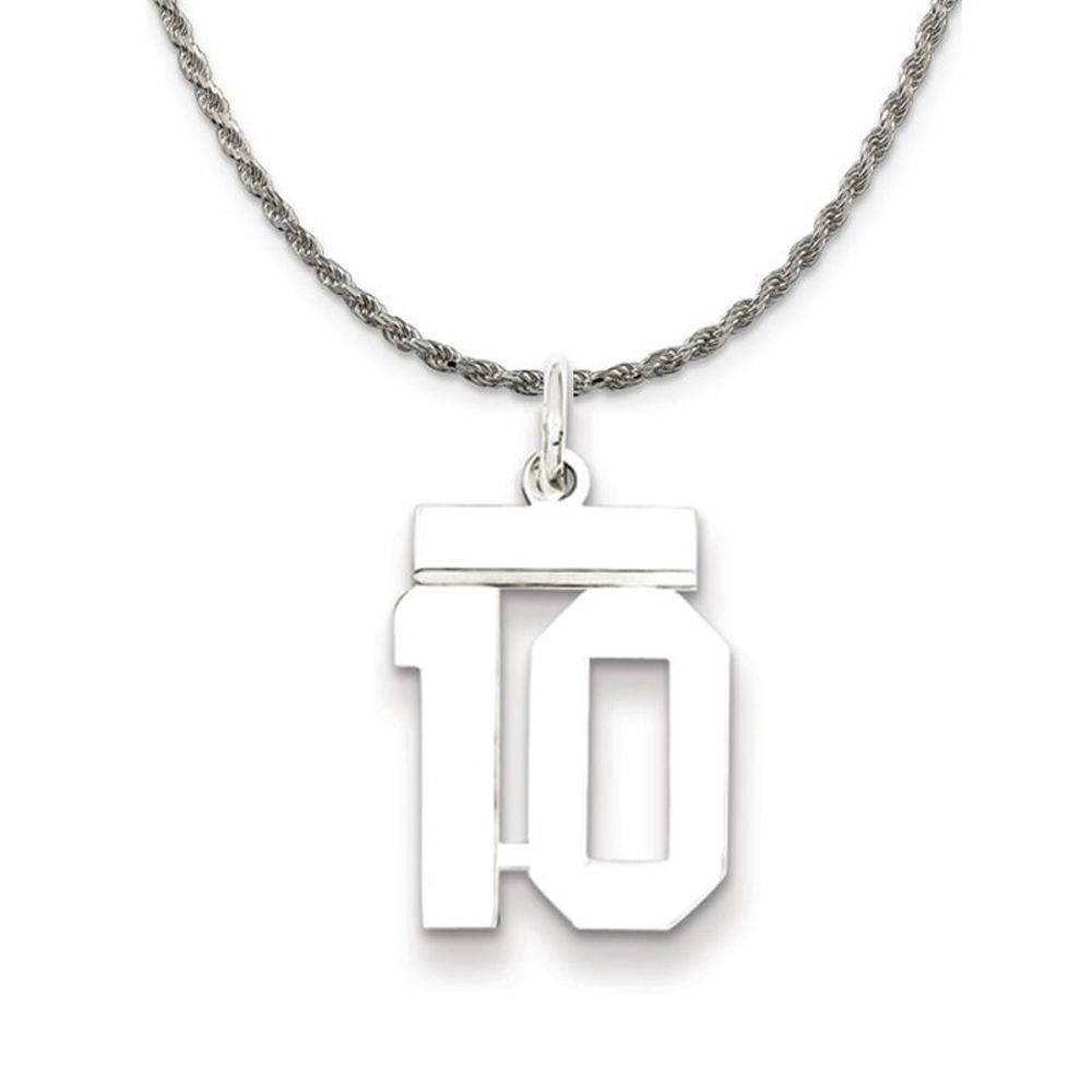 Sterling Silver Athletic Lg Polished Number 10 Necklace - 20 Inch
